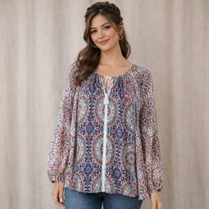 New Directions Peasant Top L Boho Paisley Medallion Indie Sleaze‎ Whimsigoth